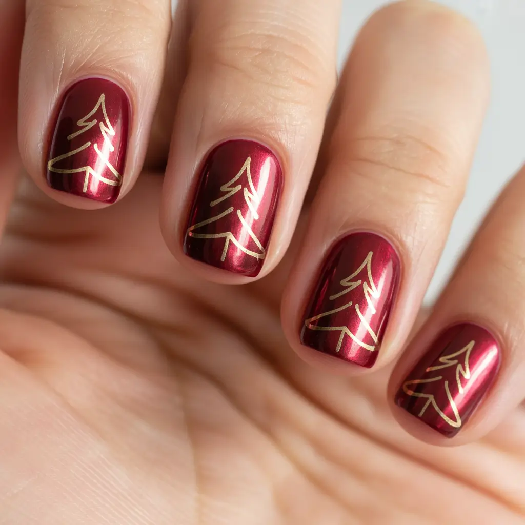 Christmas Tree Nails 2025 Gilded Scarlet Pines