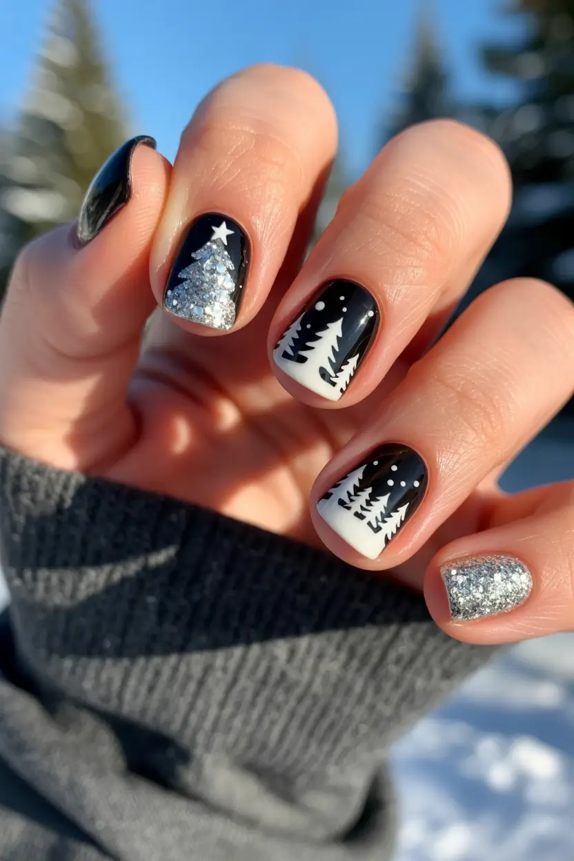 Christmas Tree Nails 2025 Midnight Sparkle Pines