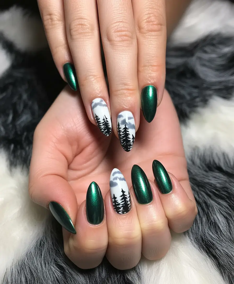 Christmas Tree Nails 2025 Emerald Forest Illusion