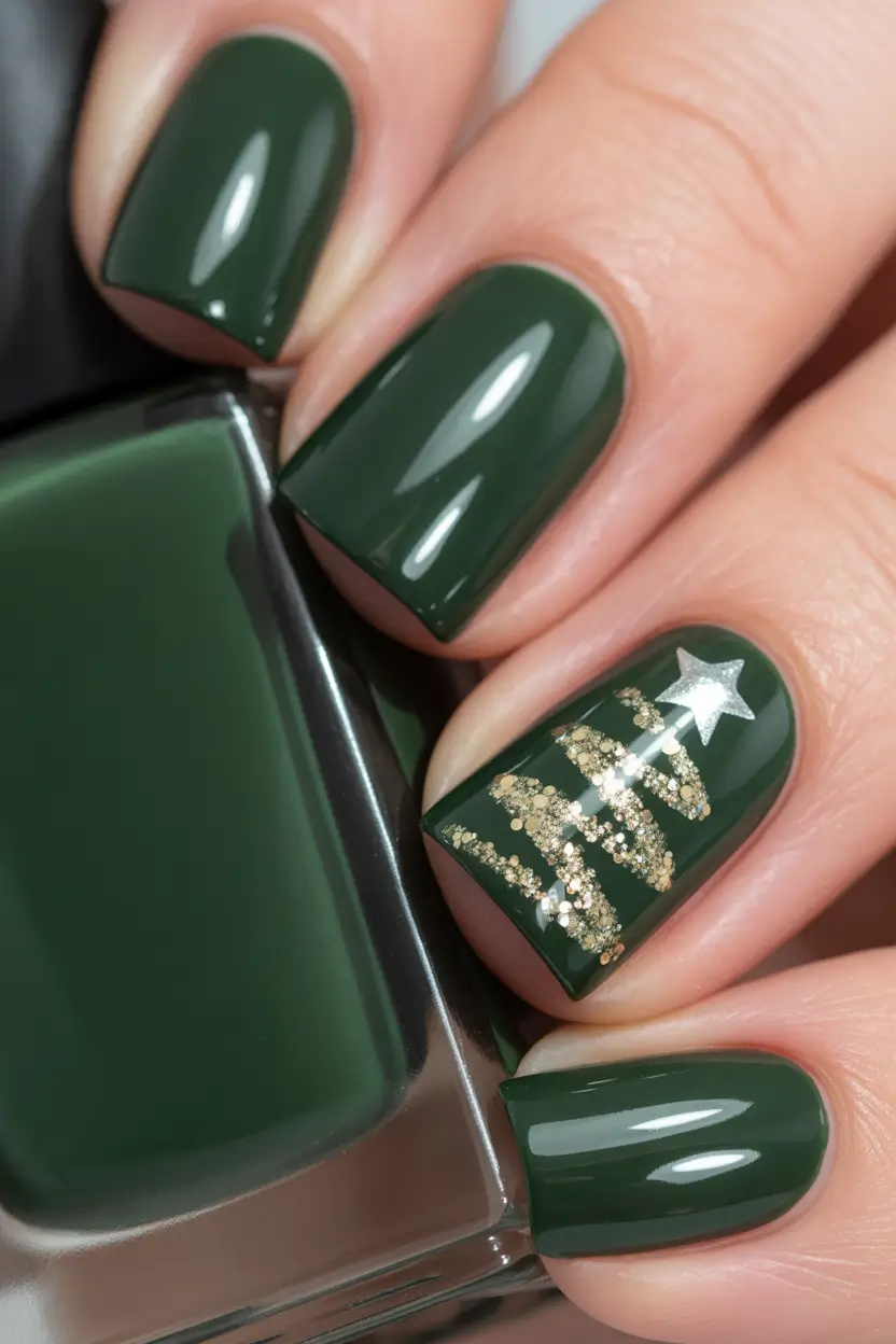 Christmas Tree Nails 2025 Golden Tree Minimalism