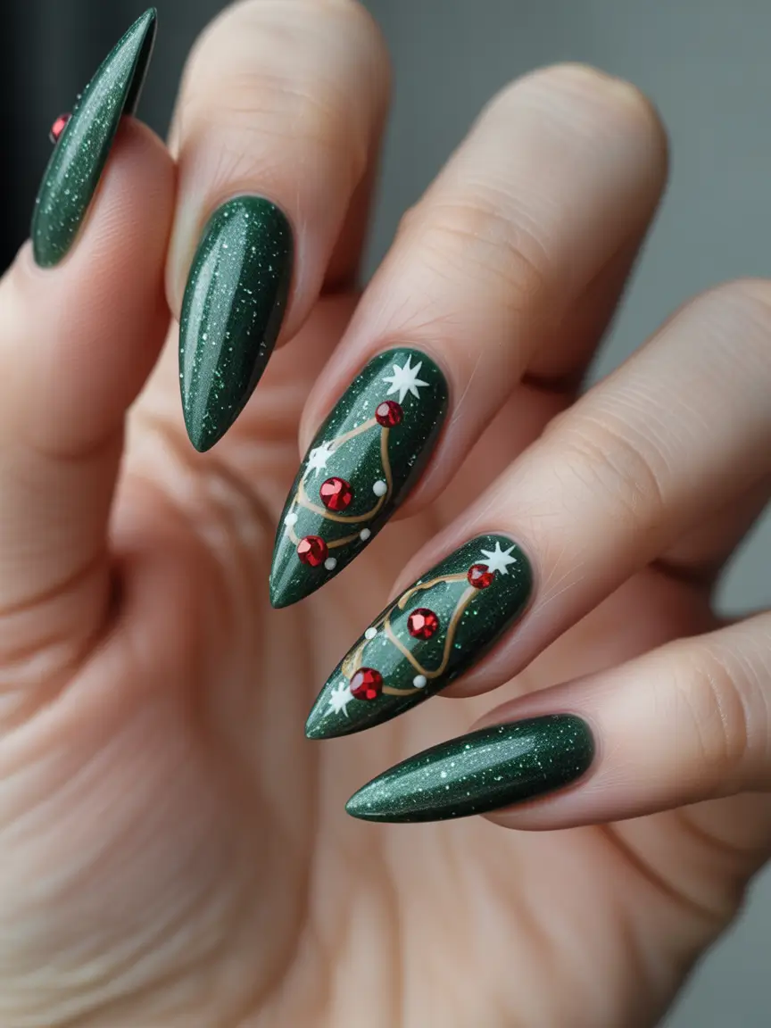 Christmas Tree Nails 2025 Twinkling Jewel Pines