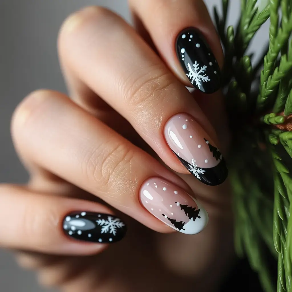 Christmas Tree Nails 2025 Snowy Nightfall