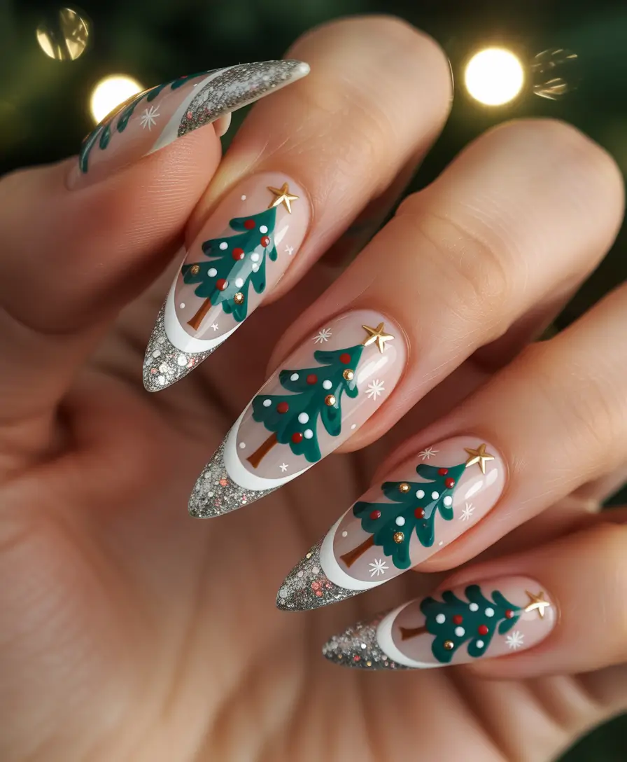 Christmas Tree Nails 2025 Starry Evergreen Glam