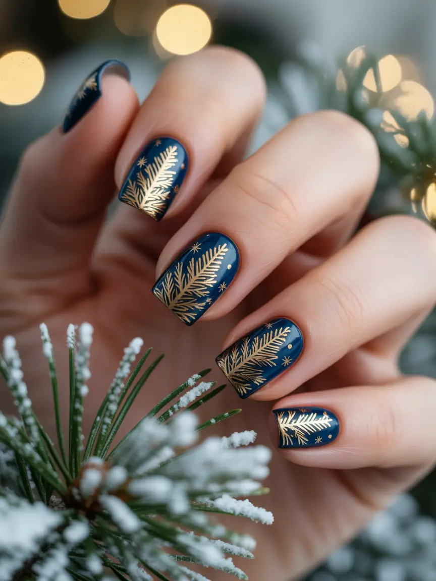 Christmas Tree Nails 2025 Midnight Pine Luxe