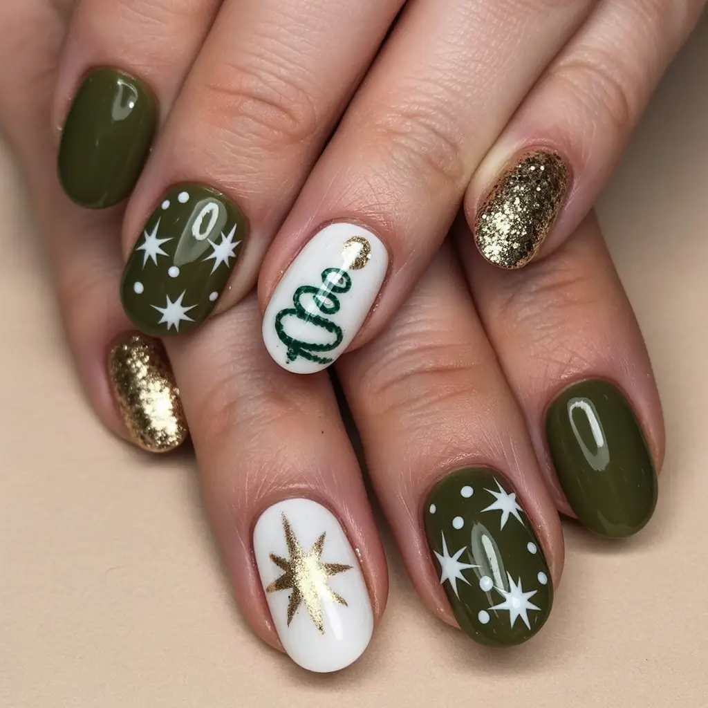 Christmas Tree Nails 2025 Olive & Stardust