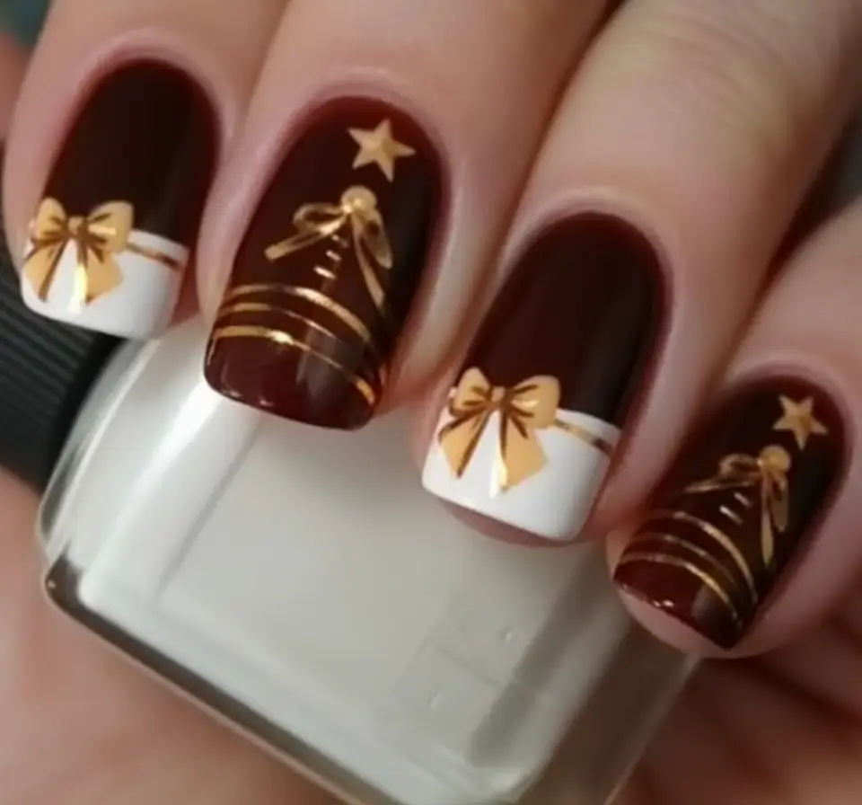 Christmas Tree Nails 2025 Wrapped in Gold