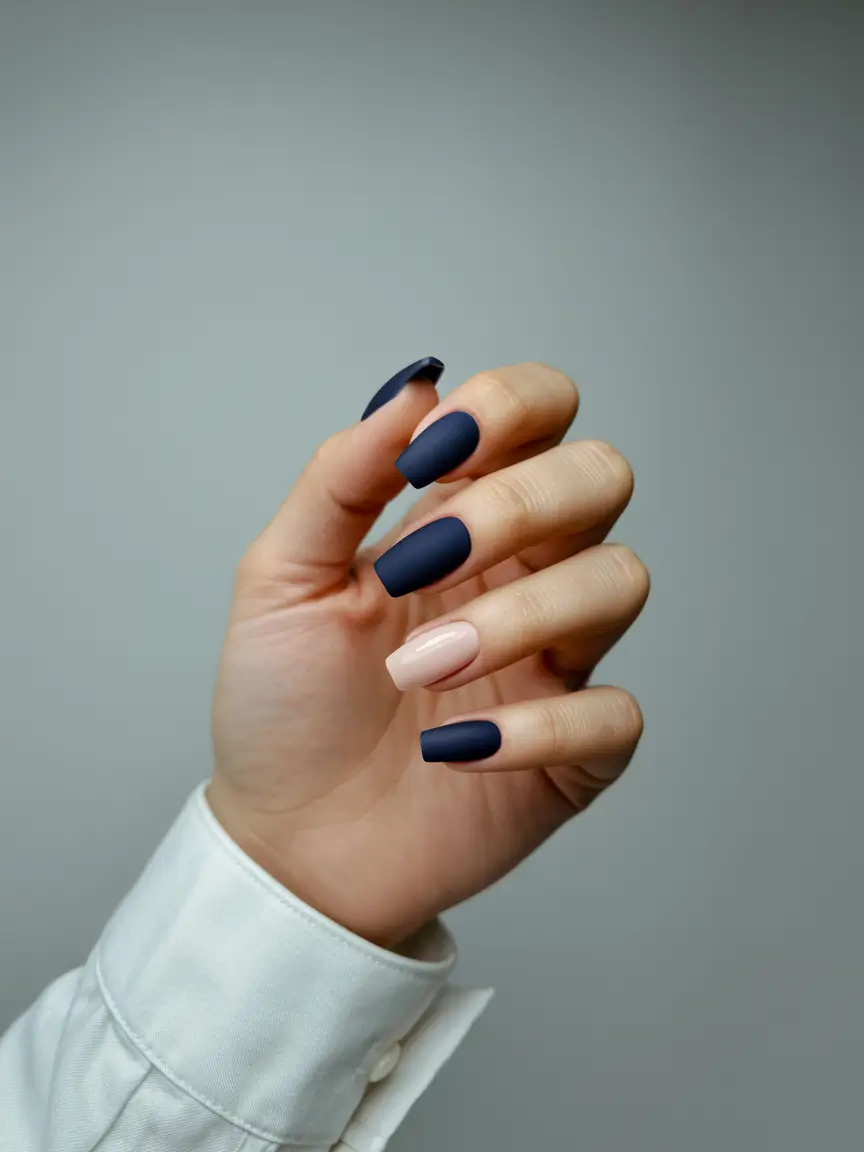 nails design winter Midnight Matte with a Nude Accent