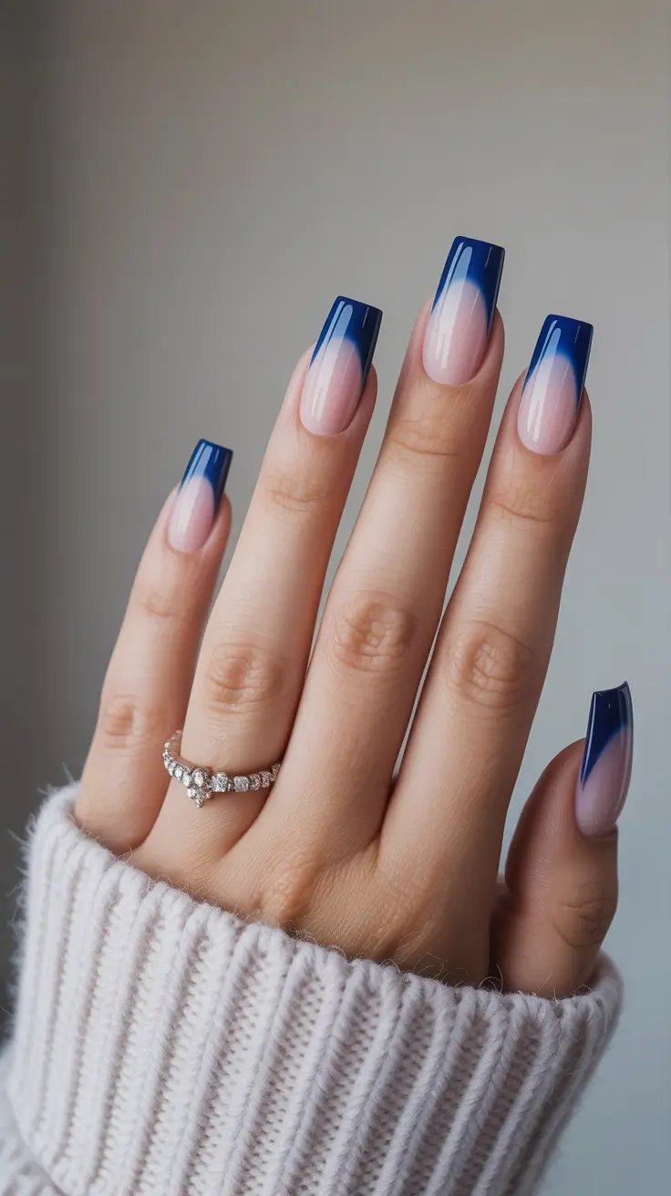 nails design blue Blue-Edge French Illusion