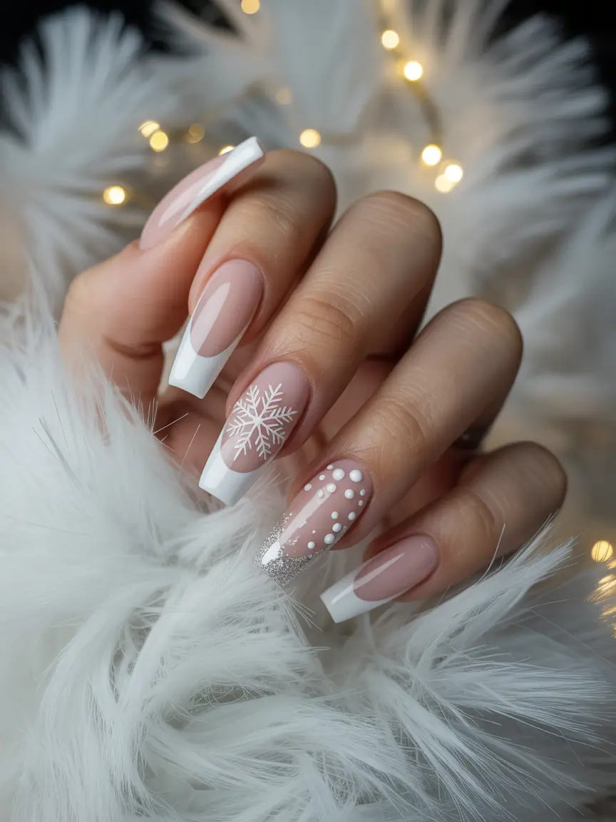 nails design winter Snowflake French Whispers