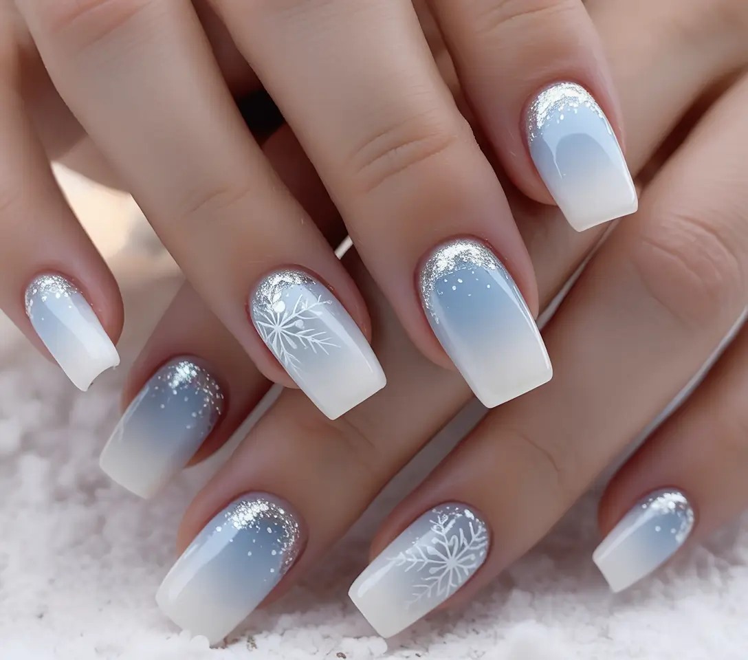 nails design 2025 winter Frozen White Sparkle