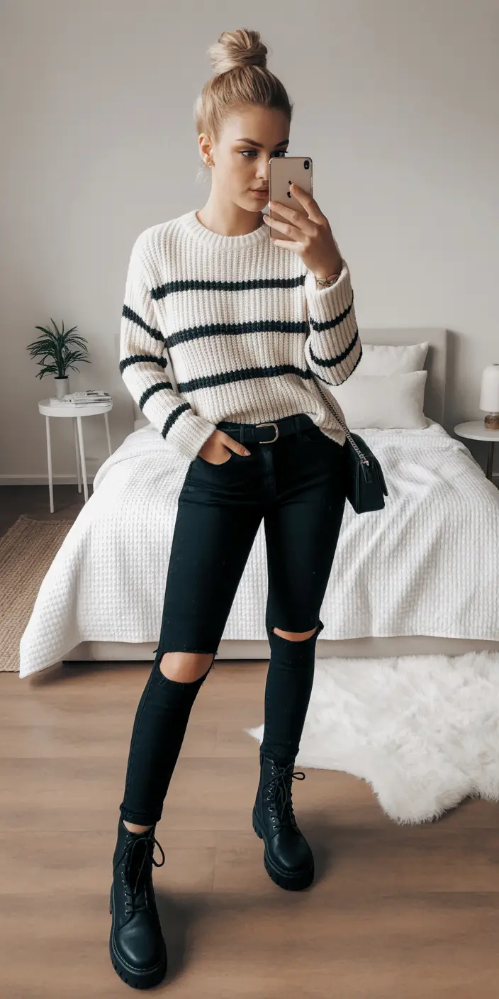 cold weather outfits school Striped Ease