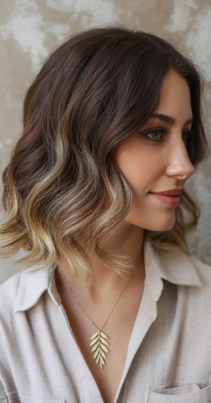 cute winter hairstyles easy Soft Caramel Balayage Bob