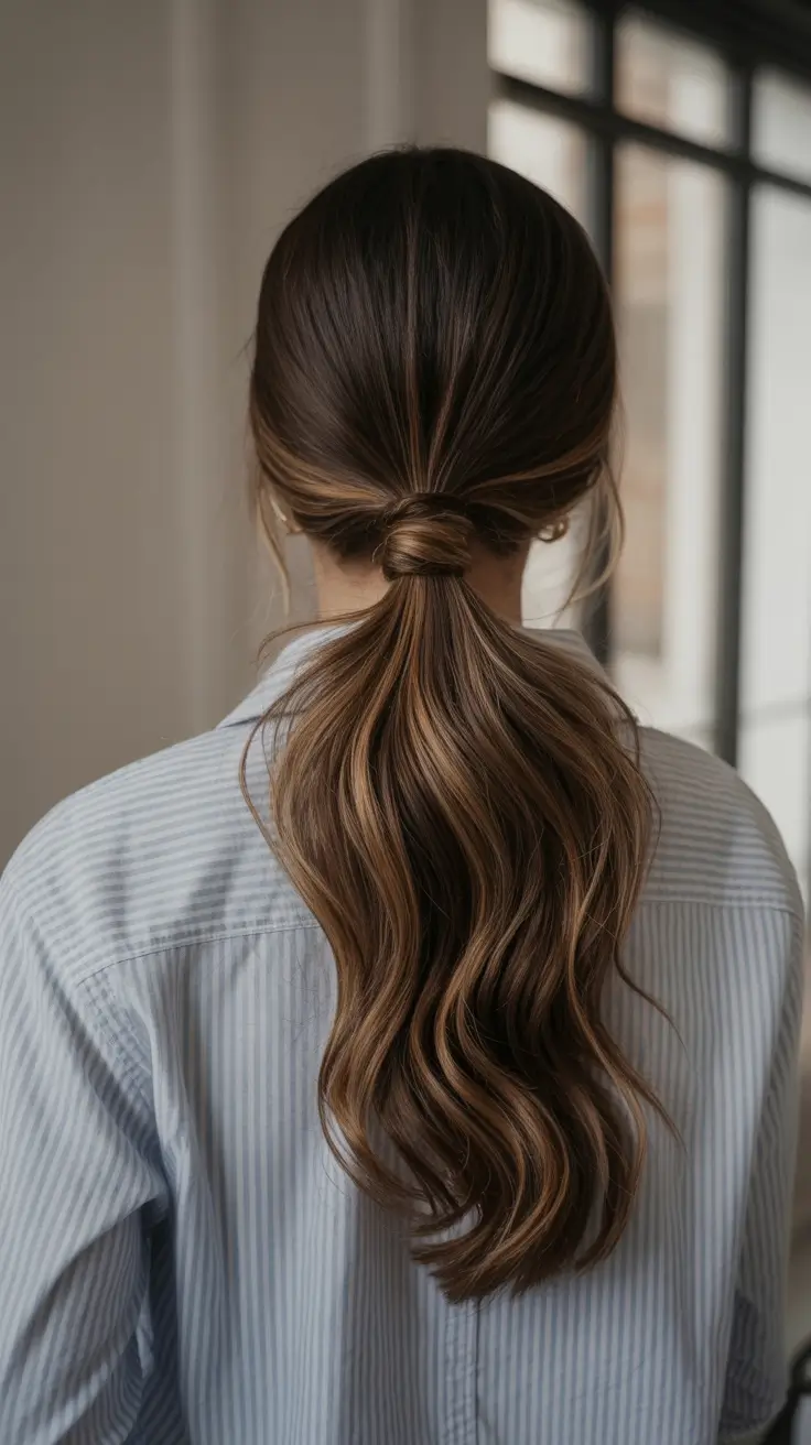 cute winter hairstyles easy Low Wrapped Ponytail Elegance