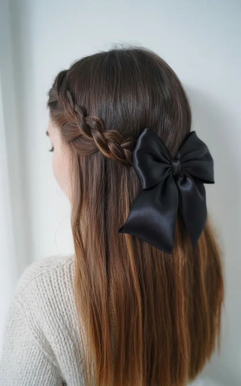 cute winter hairstyles braids Braided Half-Up Bow Charm