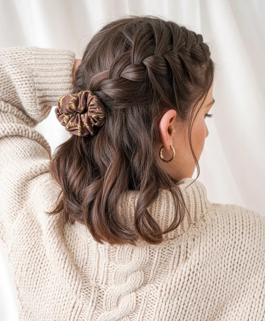 cute winter hairstyles braids Chic Braided Half-Up