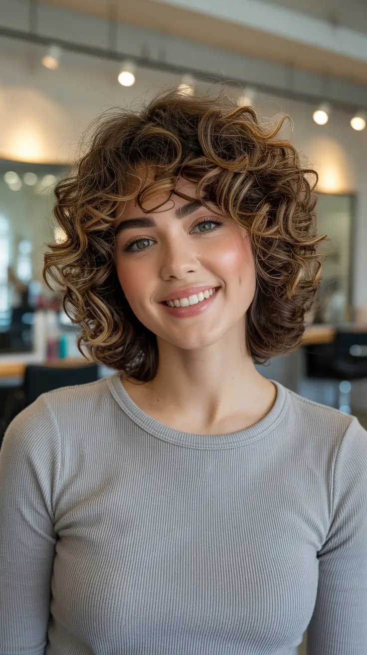 cute winter hairstyles for curly hair Curly Bob with Playful Bounce