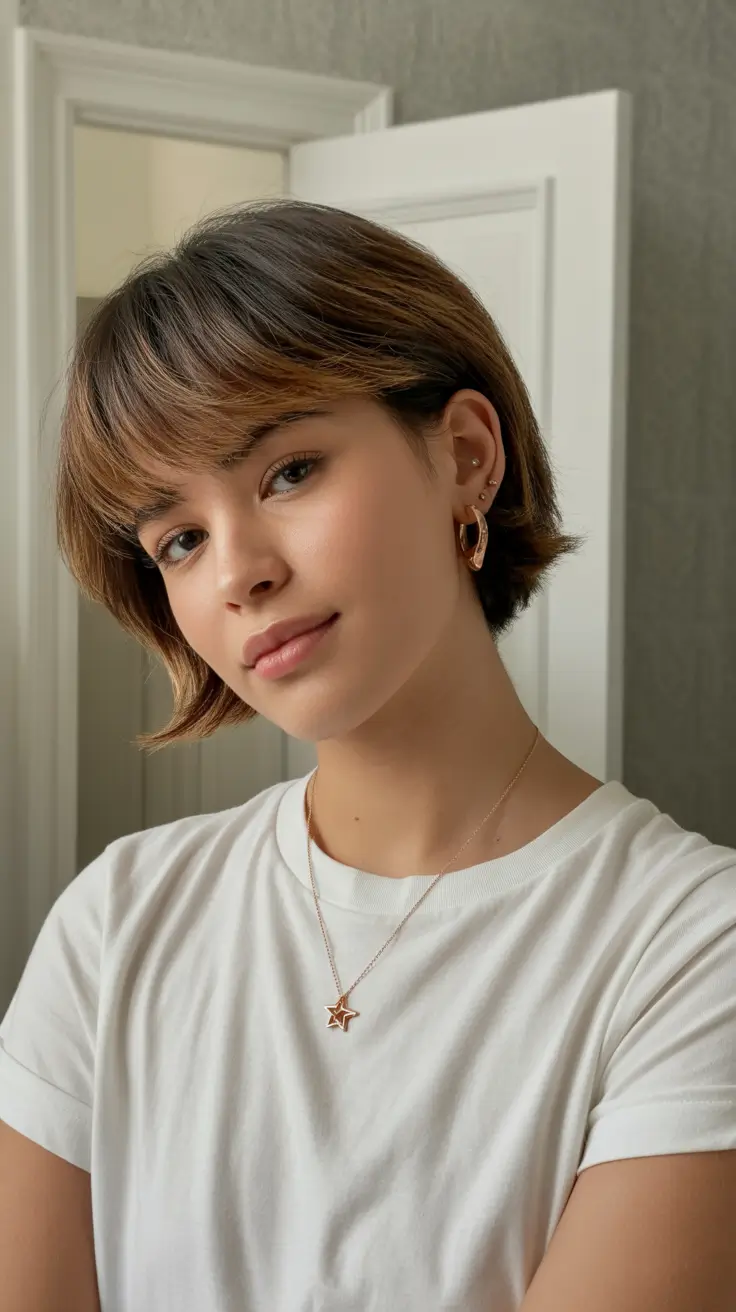 cute winter hairstyles for teens Soft Pixie-Bob with Baby Bangs