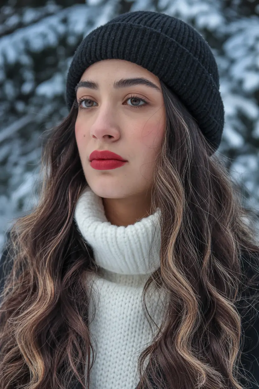 cute winter hairstyles with beanie Loose Waves with Beanie Charm