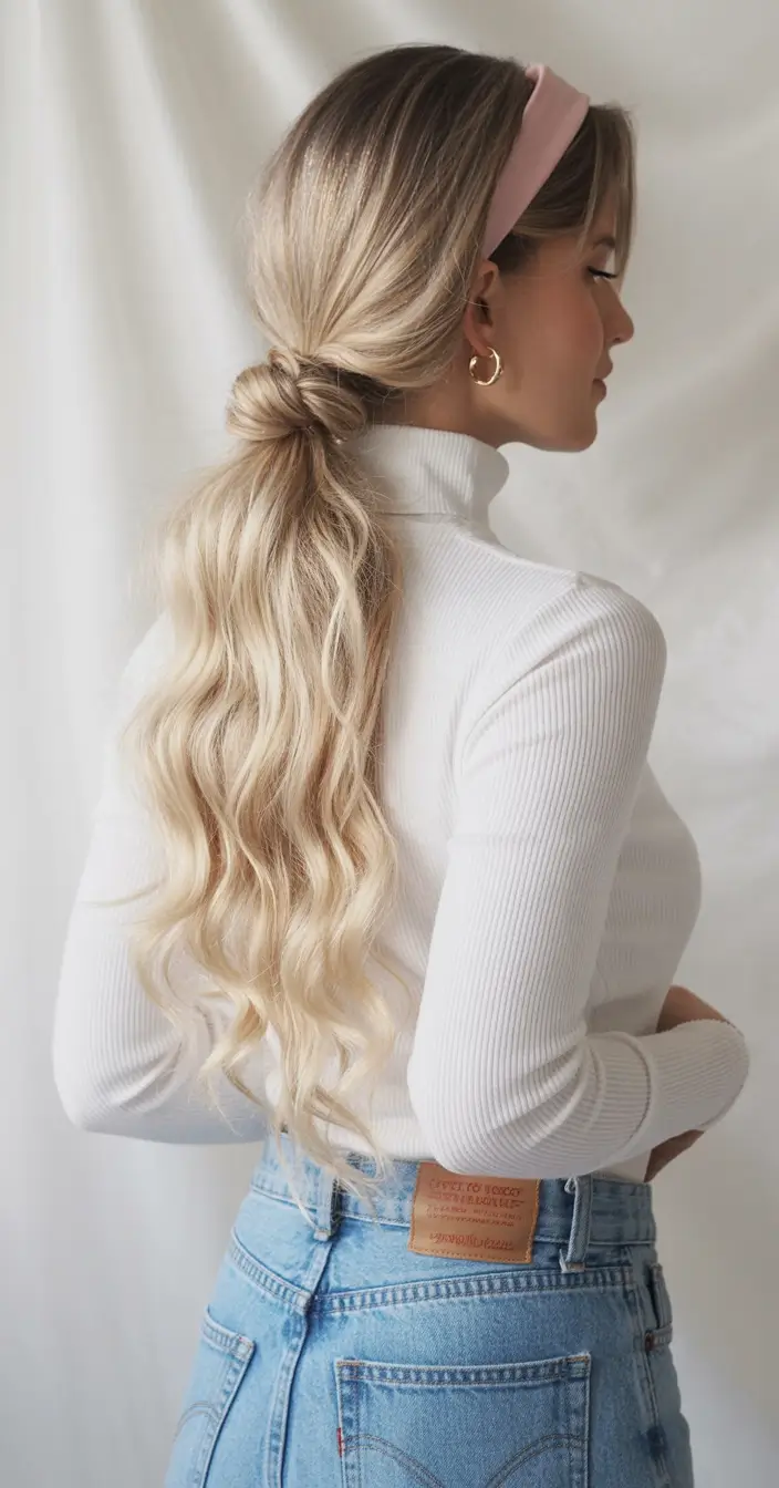 cute winter hairstyles easy Soft Ponytail with Headband Detail