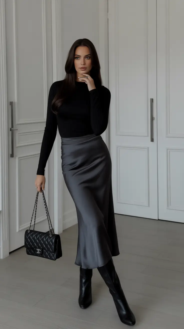 cute outfits black wowomen Midnight Satin Elegance in Motion