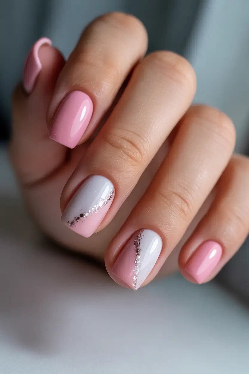 easy christmas nails pink Frosted Pink Diagonal Shine