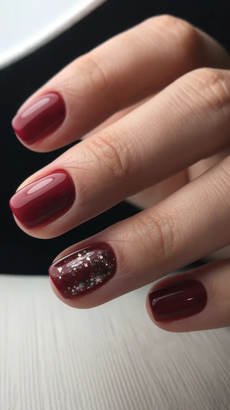 easy christmas nails red Classic Crimson Glow