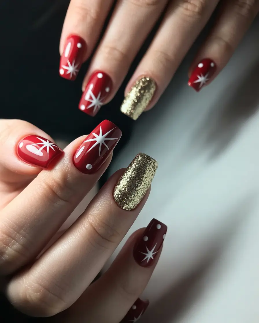 easy christmas nails art designs Golden Starry Night