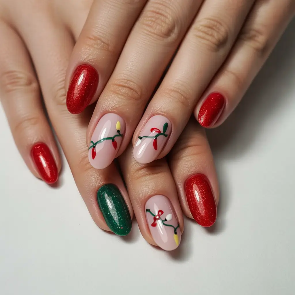 easy christmas nails art Holiday Lights Glow