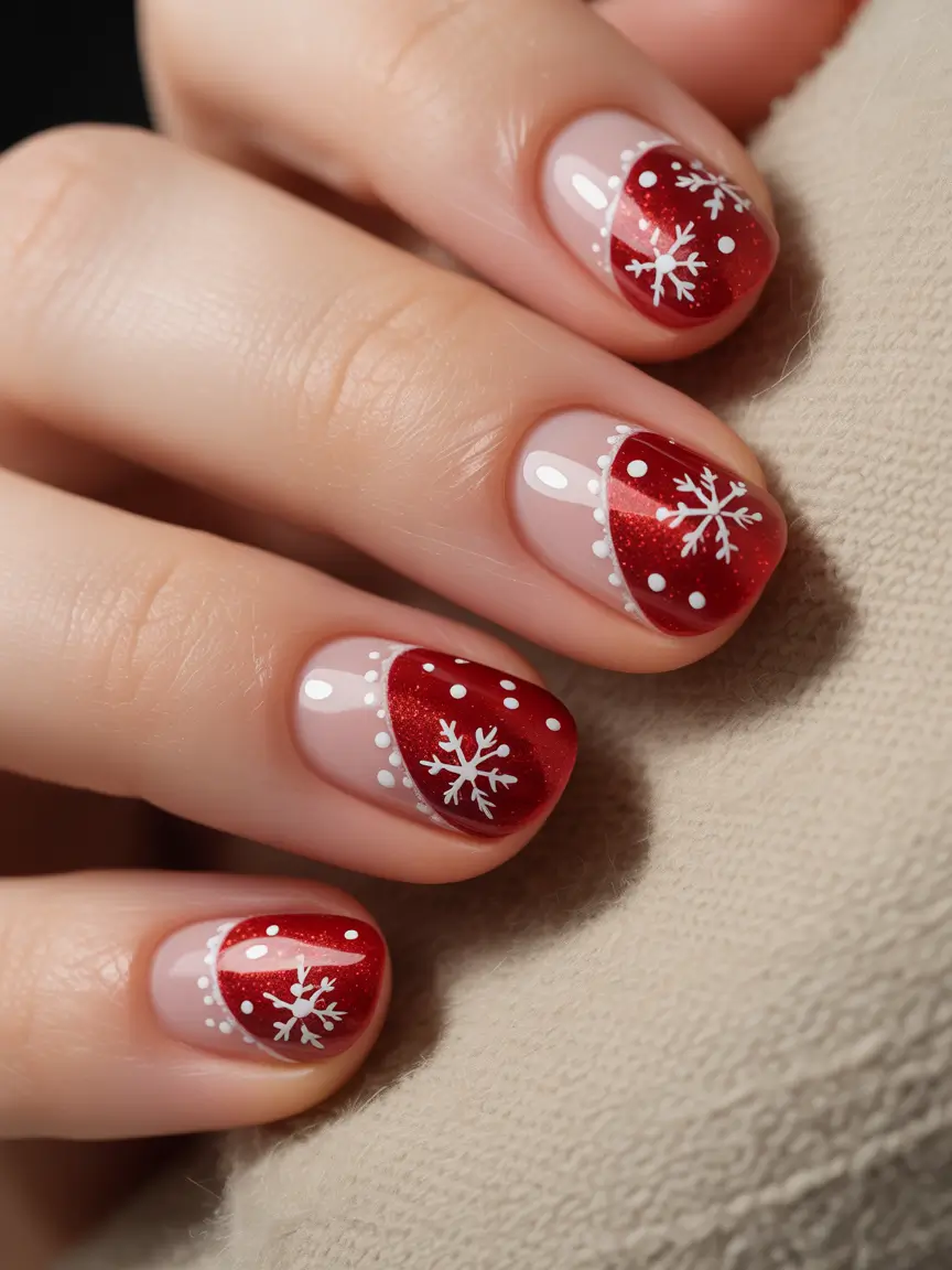 easy christmas nails red Frosted Candy Red Tips