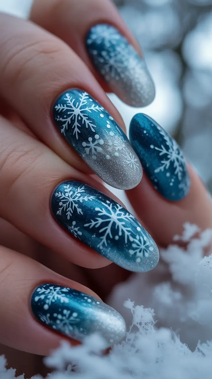 easy christmas nails inspo short Frosted Snowflake Elegance