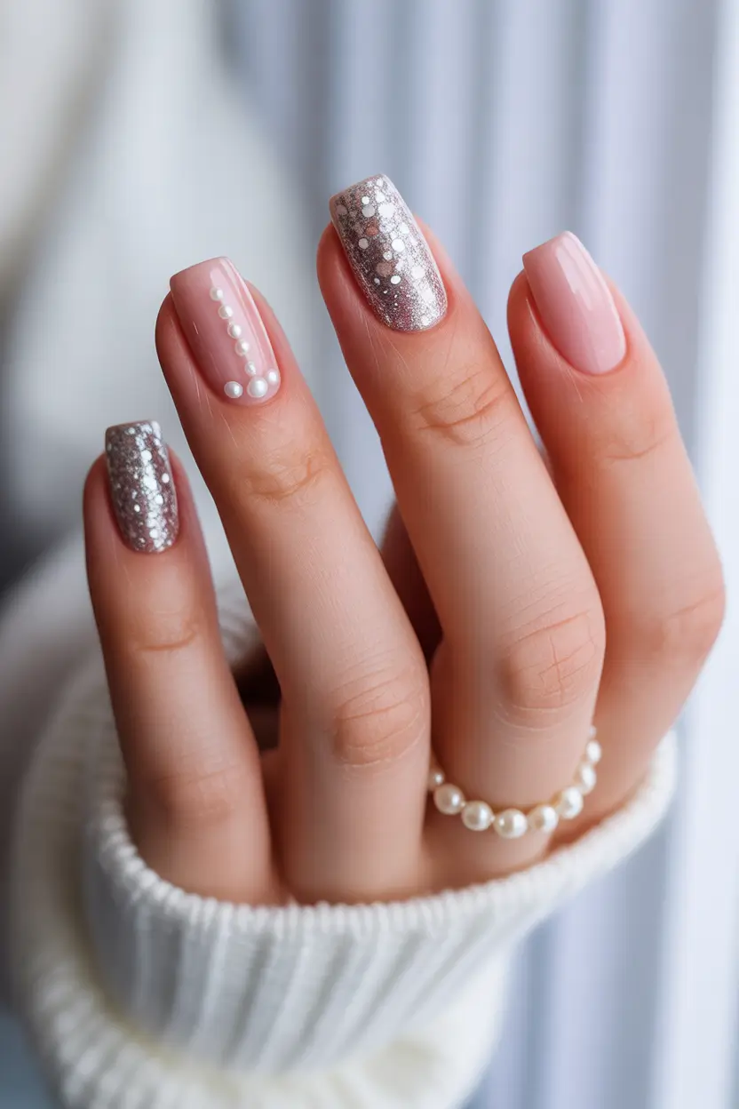 easy christmas nails pink Blushing Pearl Delight