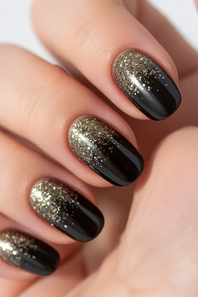 fall nail color inspo 2025 Black & Gold Twilight