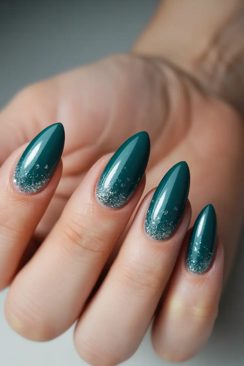 nail inspo almond solid color fall Winter Teal Dream