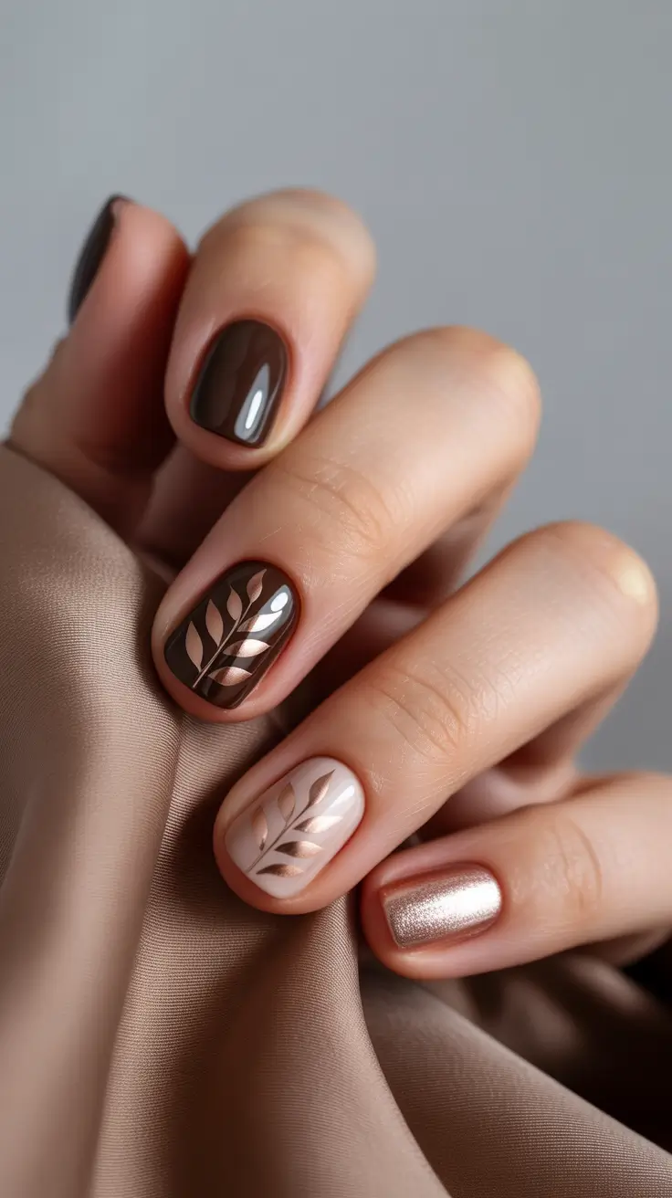 fall nail color inspo 2025 Chocolate Leaf Elegance