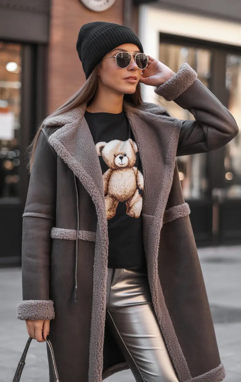 fall outfits ideas 2025 metallic street look