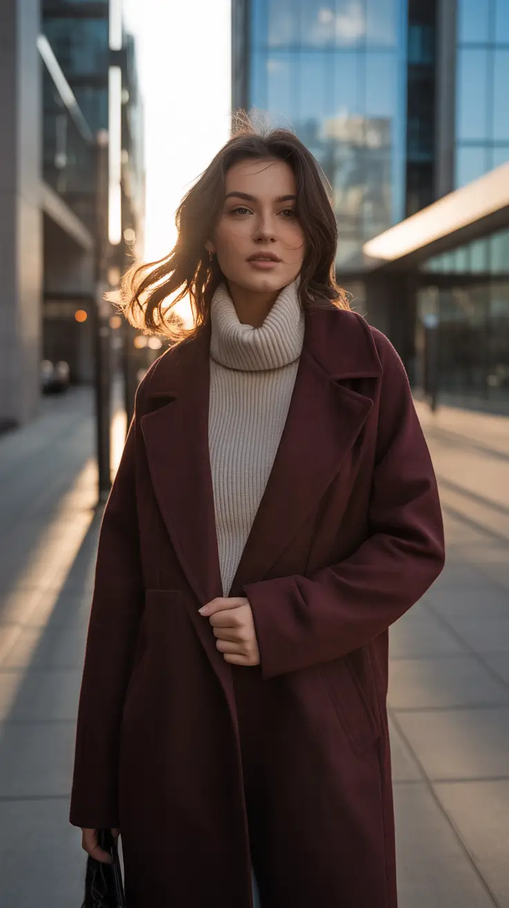 fall outfits ideas for women burgundy coat