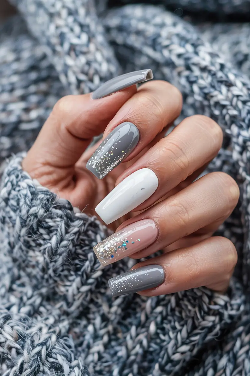 winter color nails gel 2025 Frosted Gray Elegance
