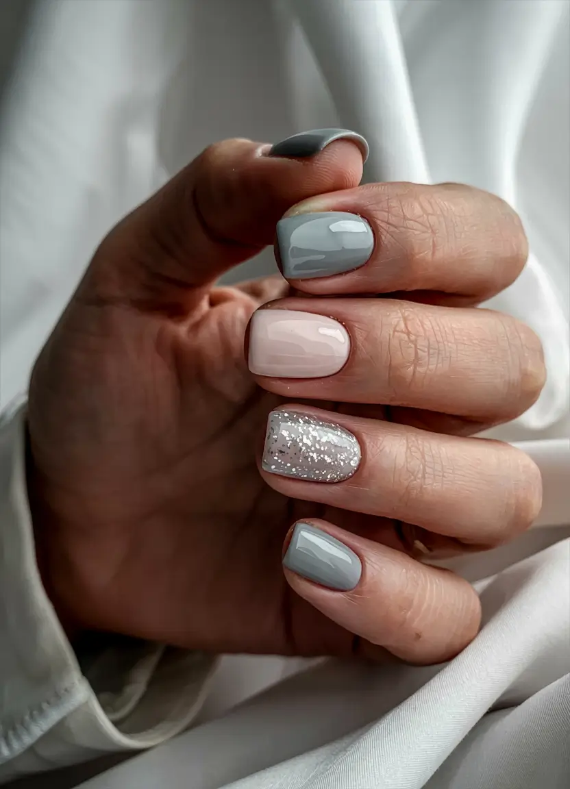 winter color nails short Silver Frost Harmony