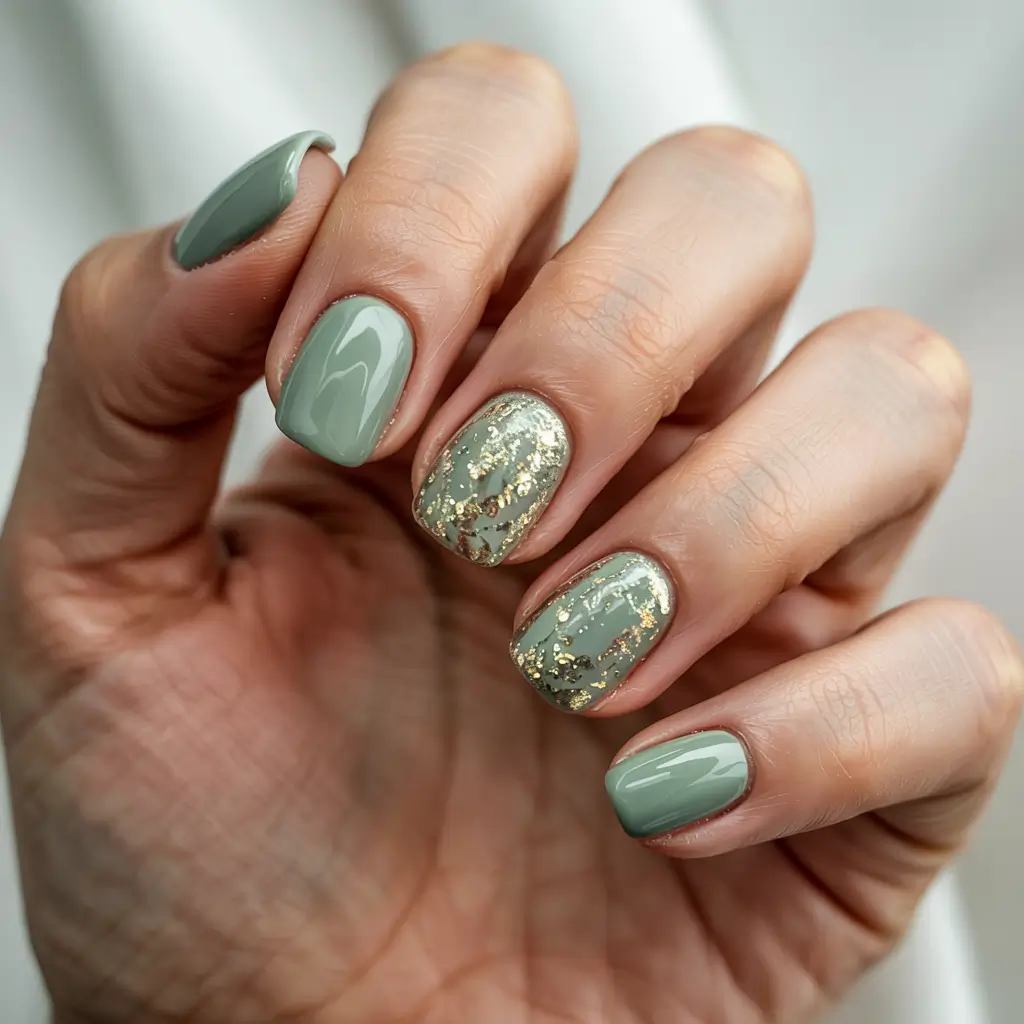 winter color nails gel 2025 Golden Moss Whisper