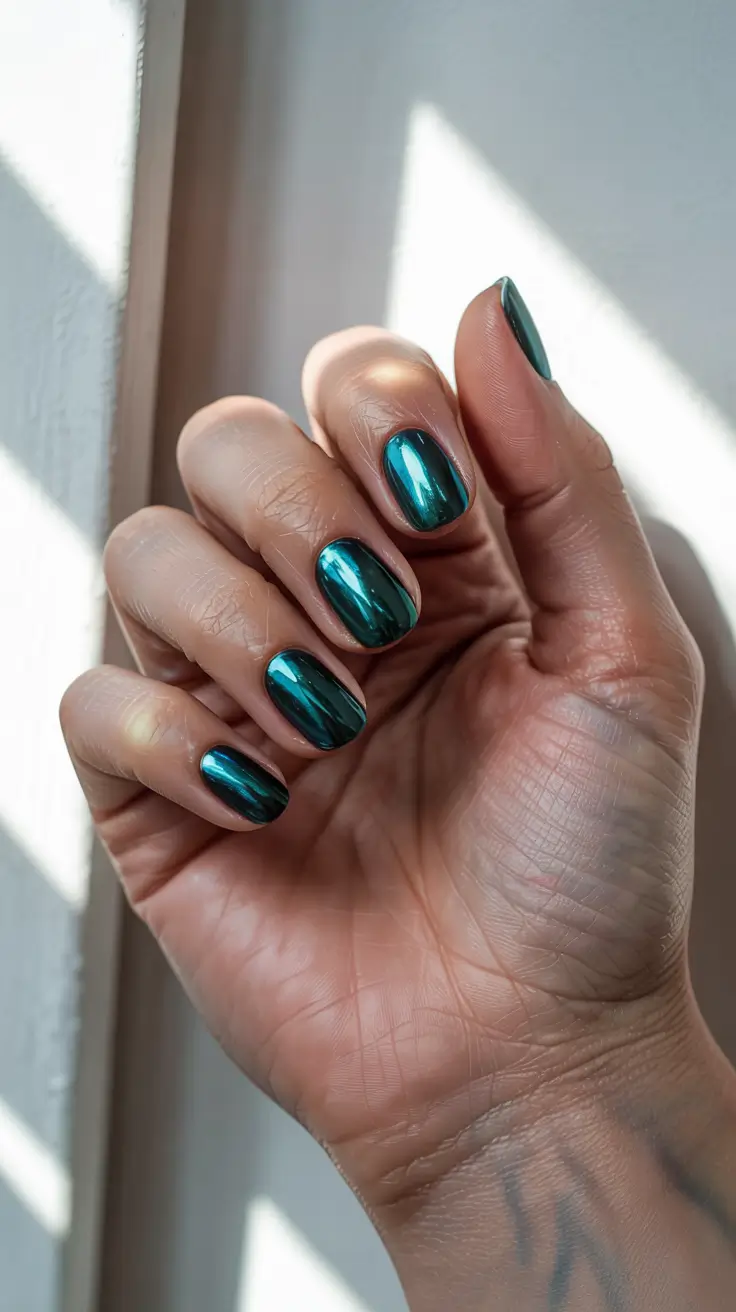 winter color nails acrylic short Emerald Mirror Glaze