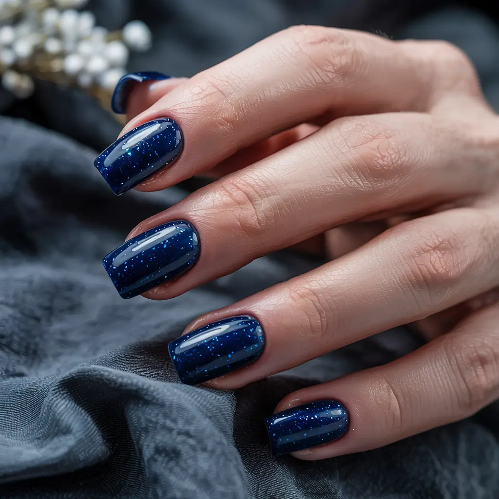 winter color nails acrylic Midnight Sapphire Shimmer