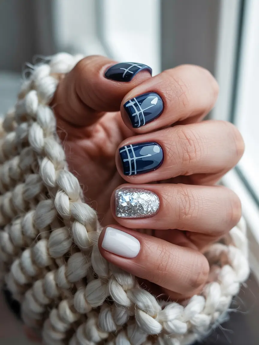 winter color nails gel Nordic Plaid