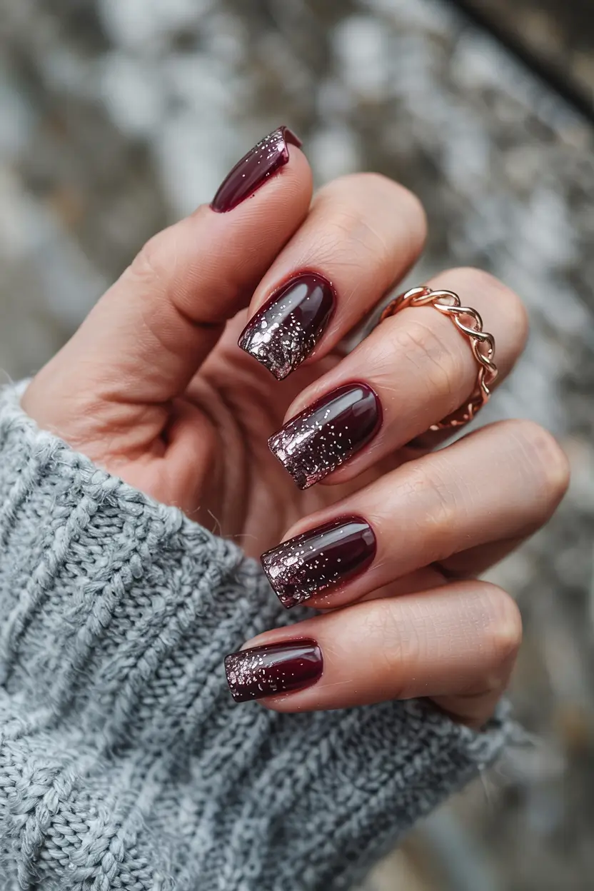 winter color nails gel 2025 Berry Sparkle