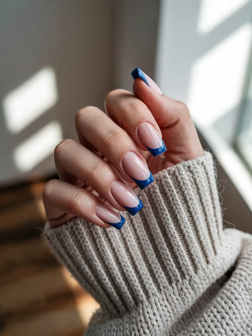 winter color nails french tip Blue-Edge Minimalism