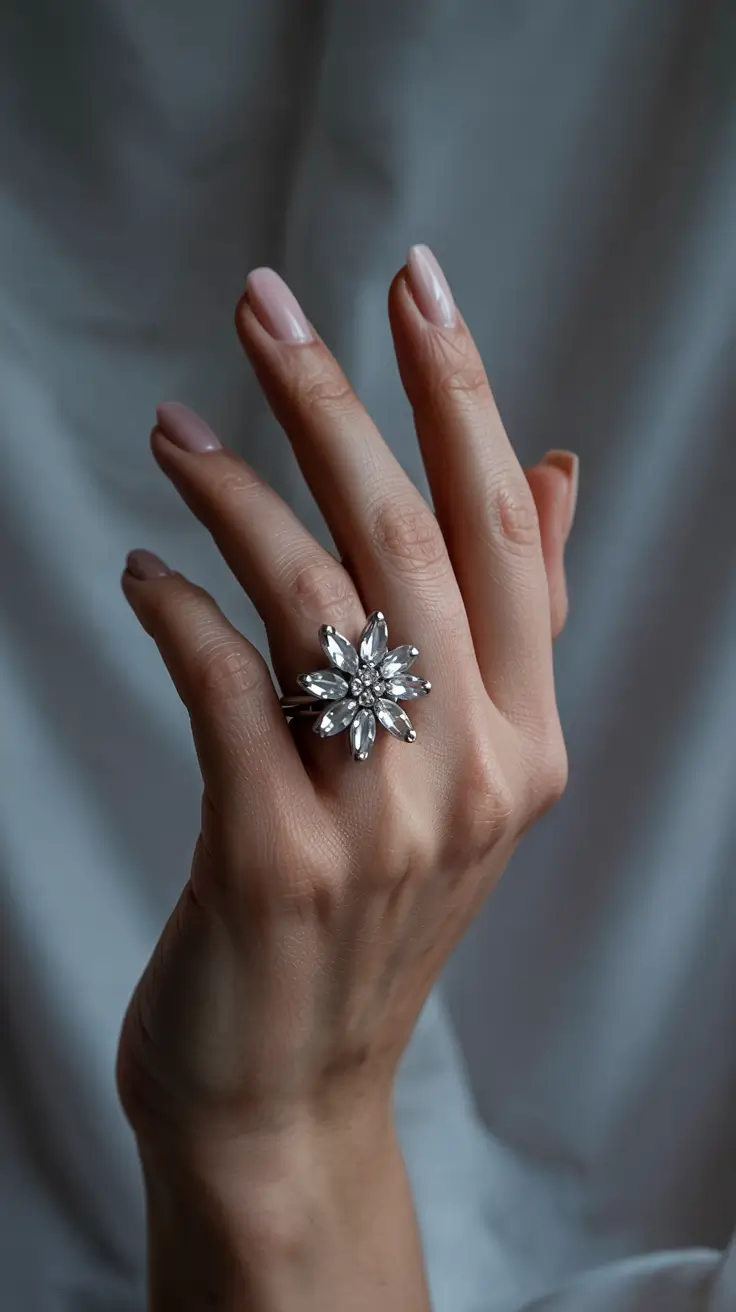 winter color nails almond Crystal Nude Perfection