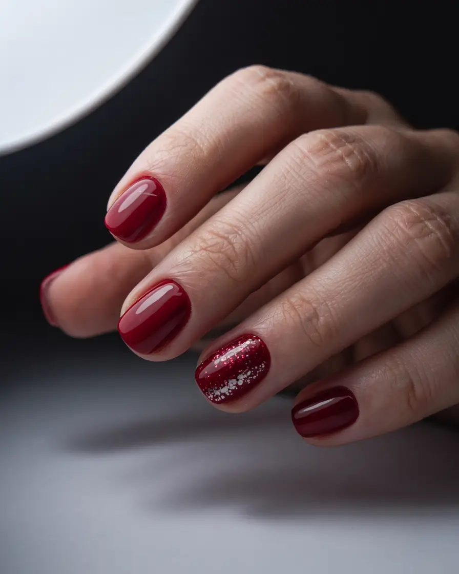 winter color nails short 2025 Scarlet Frost