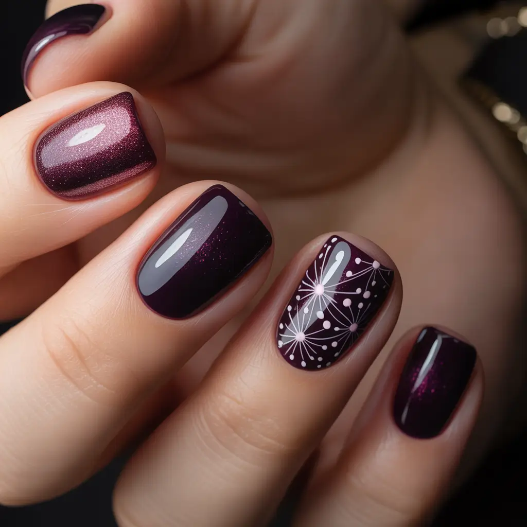 christmas-gel-nails-designs-Plum-Starburst