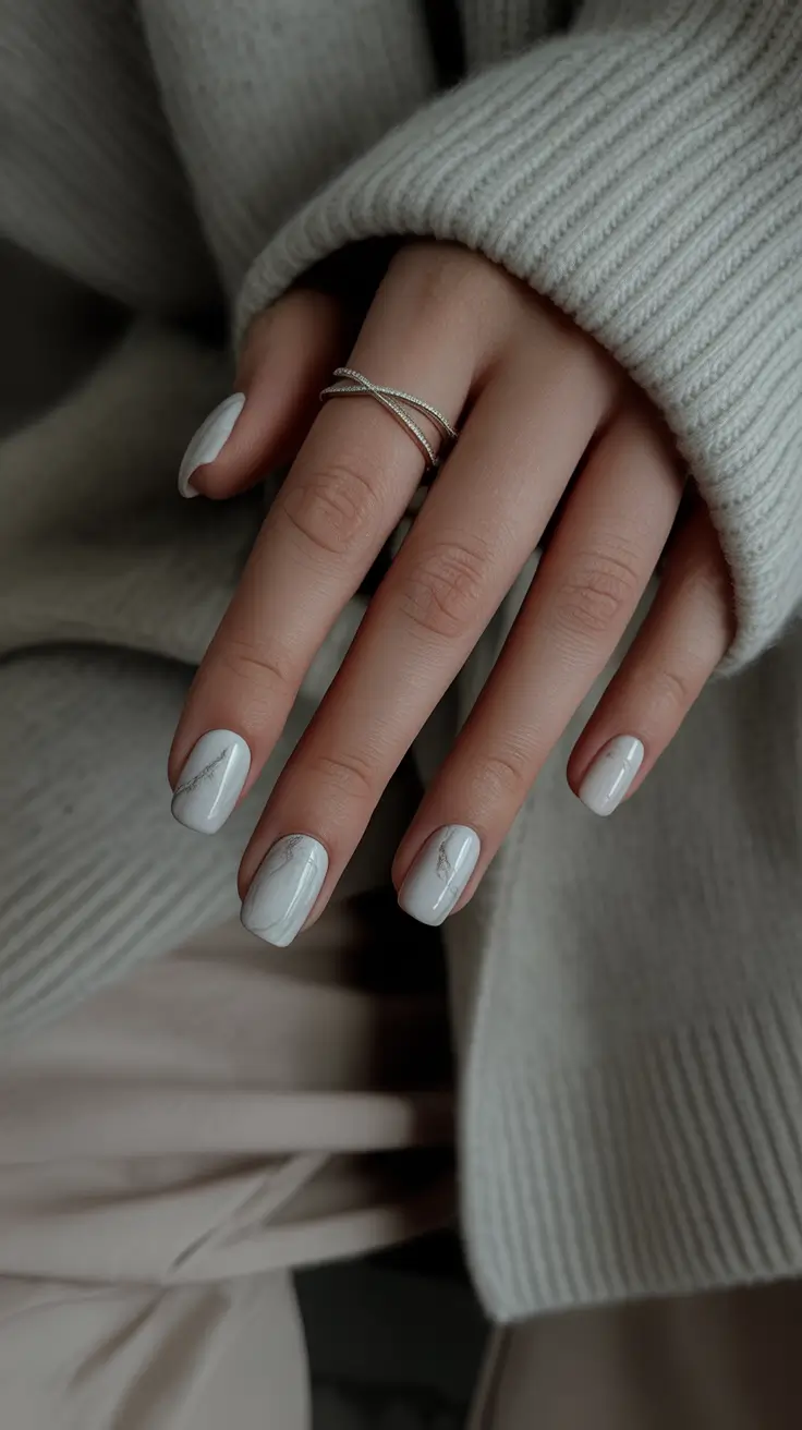 christmas gel nails designs Soft Winter Marble Elegance