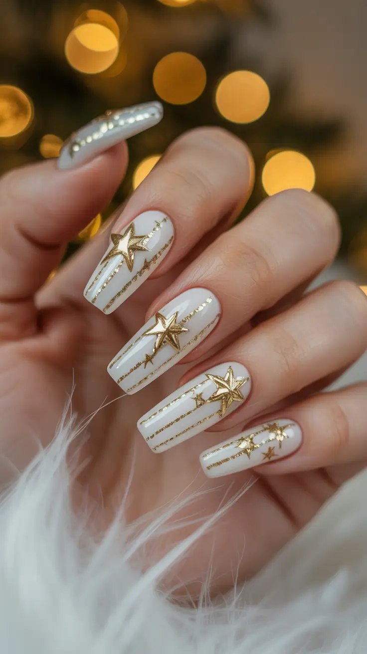 christmas gel nails designs Golden Starry Glam