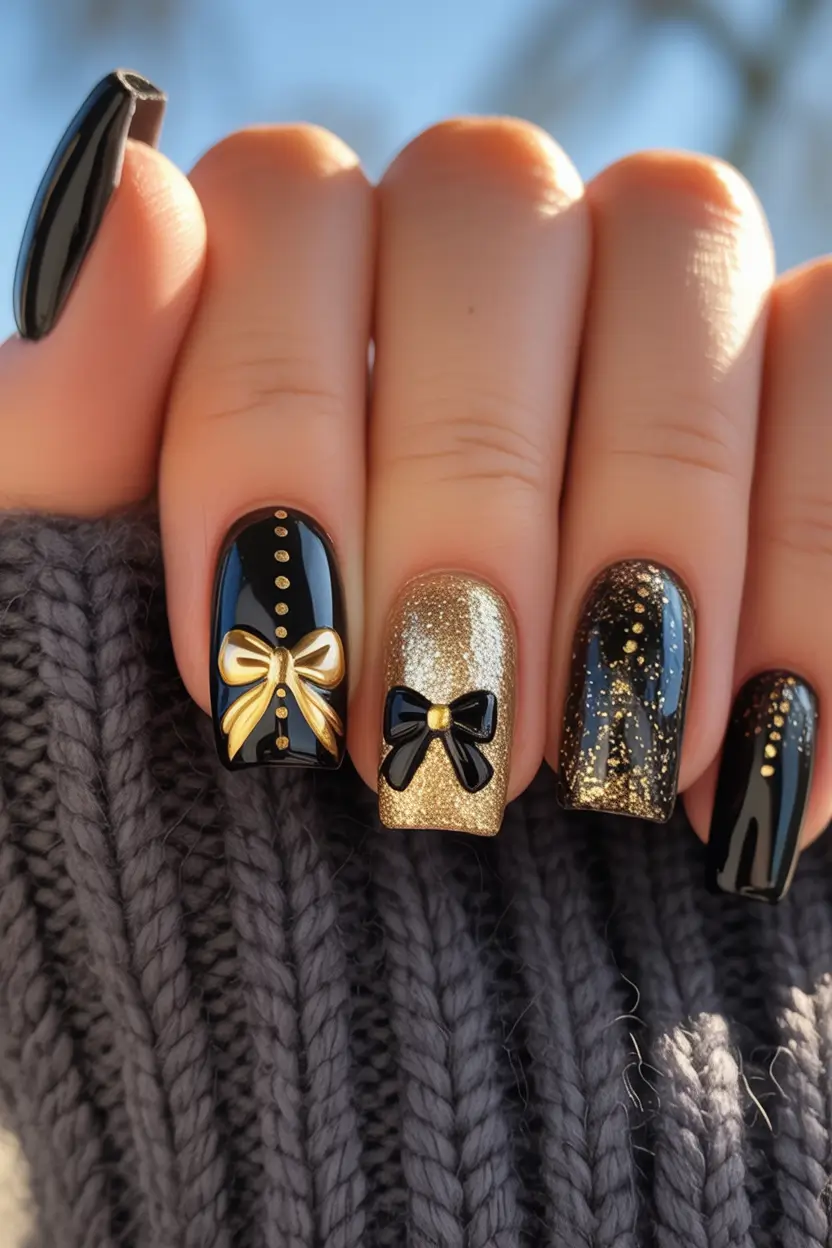 christmas-gel-nails-designs-Glamour-with-a-Bow
